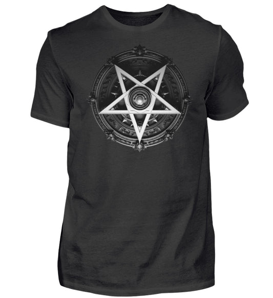 schwarzes t-shirt mit pentagramm motiv